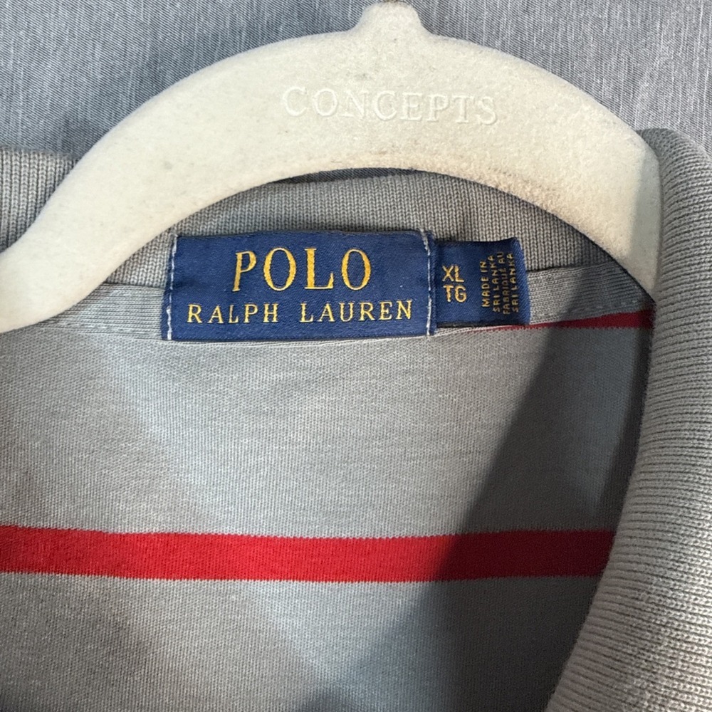 Ralph Lauren Polo Shirt Mens XL Gray Red Striped Short Sleeve Casual Preppy - Picture 2 of 7